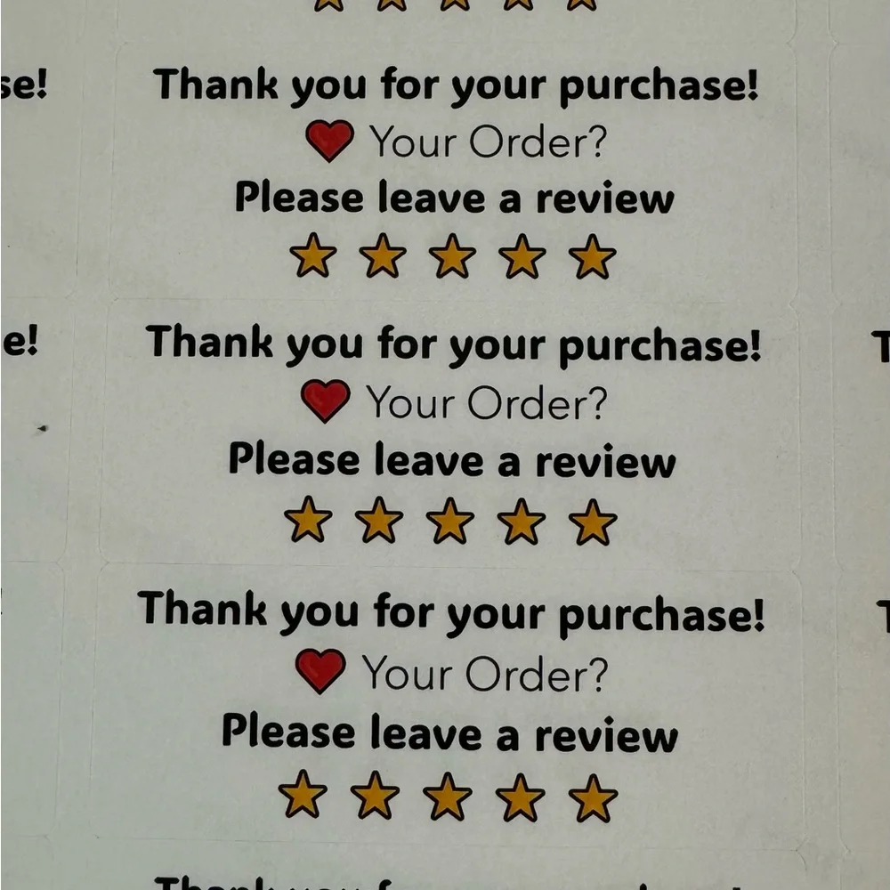 Thank you for your purchase stickers 1” x 2-5/8”